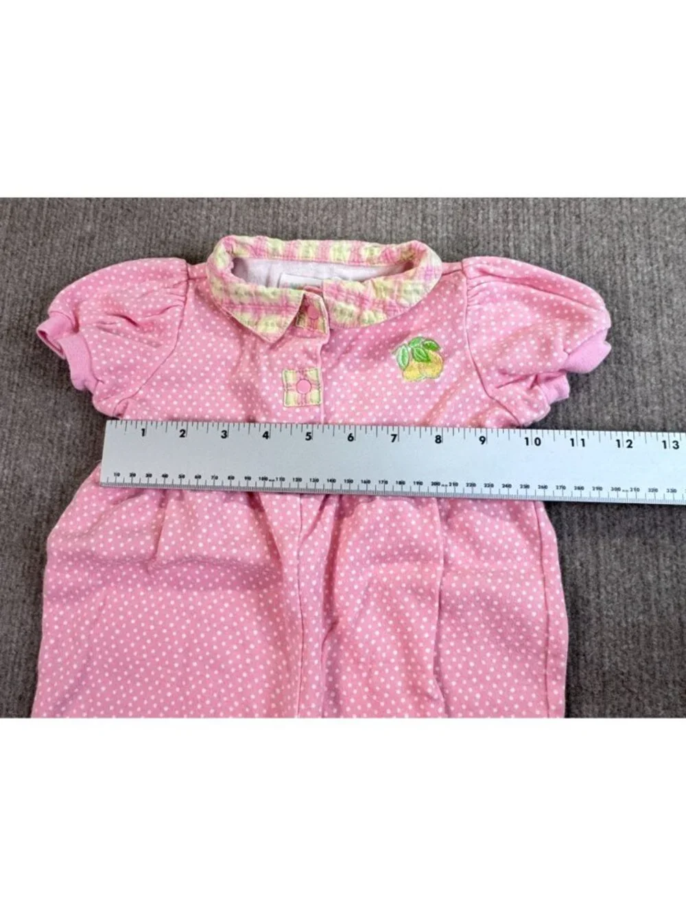 VTG 1998 Gymboree Newborn 3-6M Pink Polka Dot Lemon Romper Playsuit Bubble Plaid